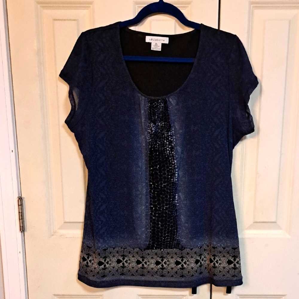 LIZ CLAIBORNE Elegant Navy Blue Top